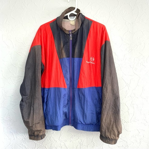 VINTAGE SERGIO TACCHINI MENS WINDBREAKER TRACKSUIT RED BLUE SIZE LARGE NICE - Picture 7 of 8